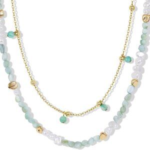 Beaded Necklace Women Stainless Steel 14k Gold Layered Pendant Summer Jewelry